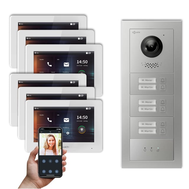 Goliath Türsprechanlage mit 6 Monitoren in weiß